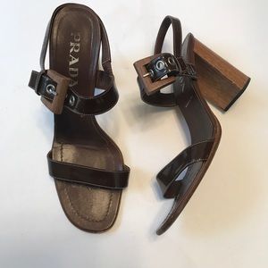 Prada brown strappy block heels